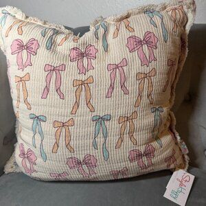 Style Happy Coquette Colorful‎ Bow Preppy Throw Pillow NWT multi color 20x20